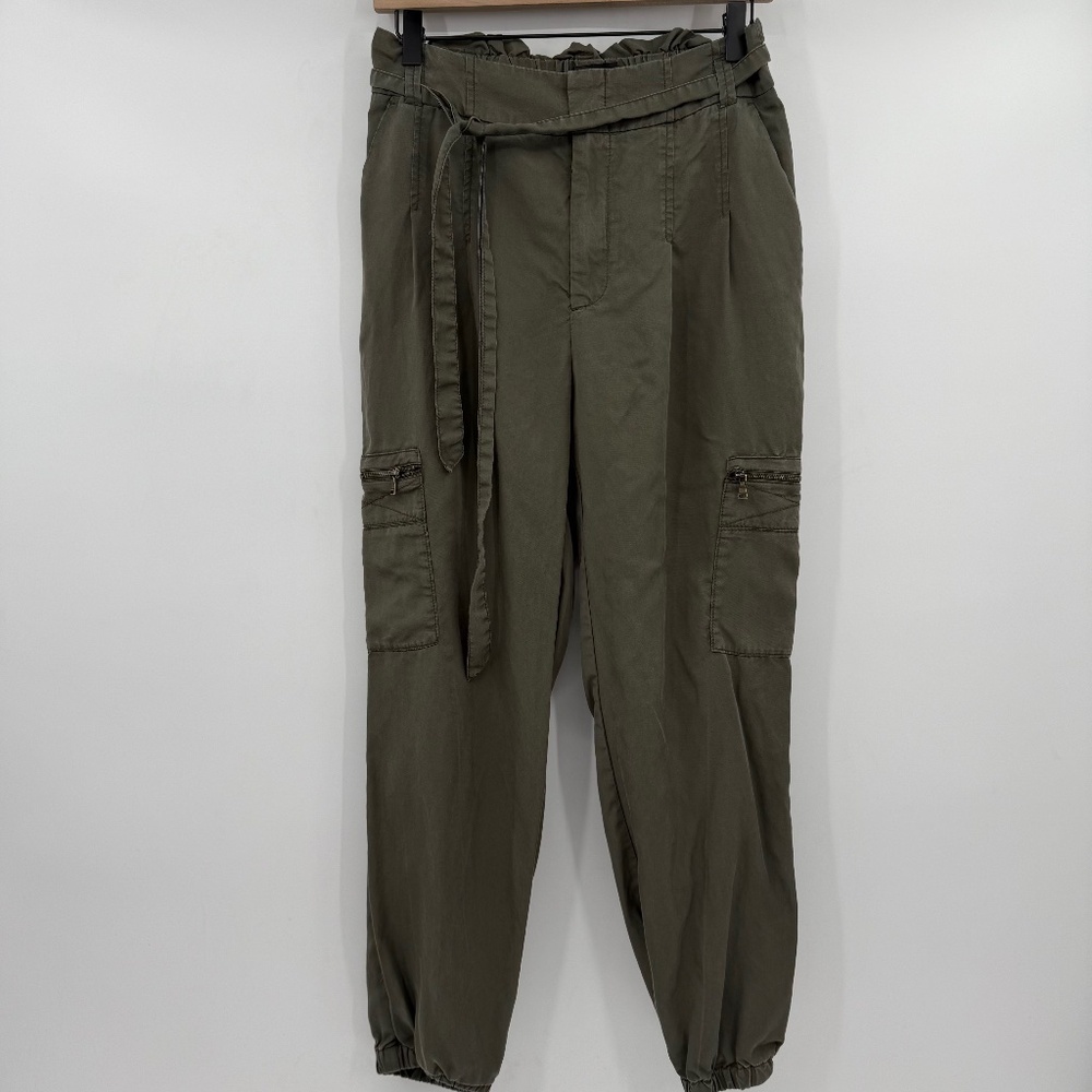 Express Pants Women Medium Green High Rise Jogger Cargo Chambray Lightweight